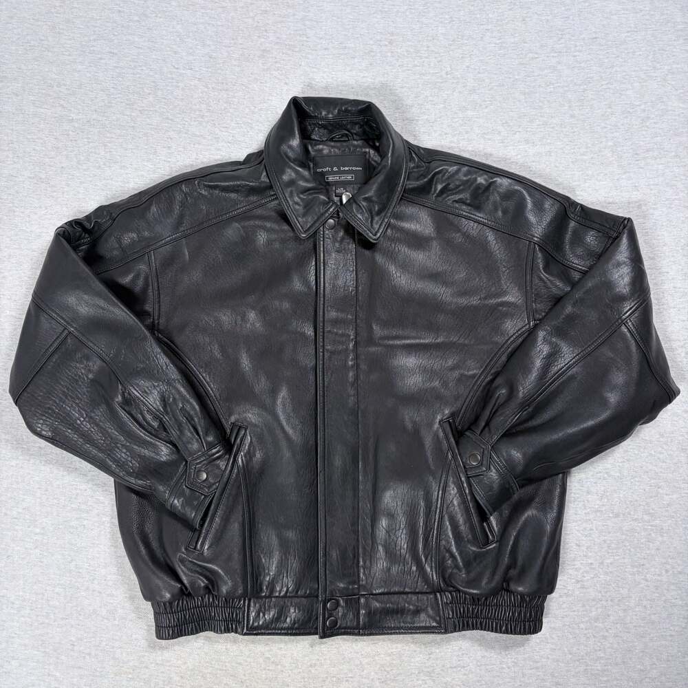Croft & Barrow Men's Black Genuine Lambskin Leather Bomber Jacket Size L
